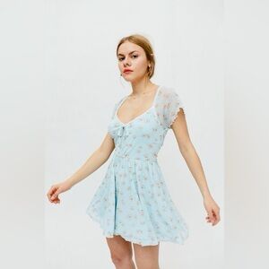URBAN OUTFITTERS ALICE MESH DAISY BLUE ROMPER SZ S